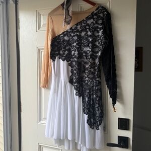 Adult Figure Skating Dress White With Black Lace XL